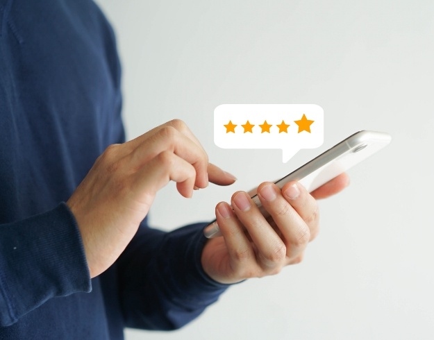 Leaving five star review on smartphone